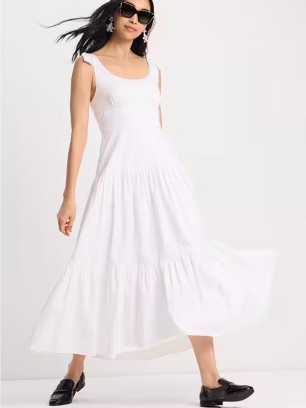 kate spade White Tiered Maxi Dress with Tie-Shoulder